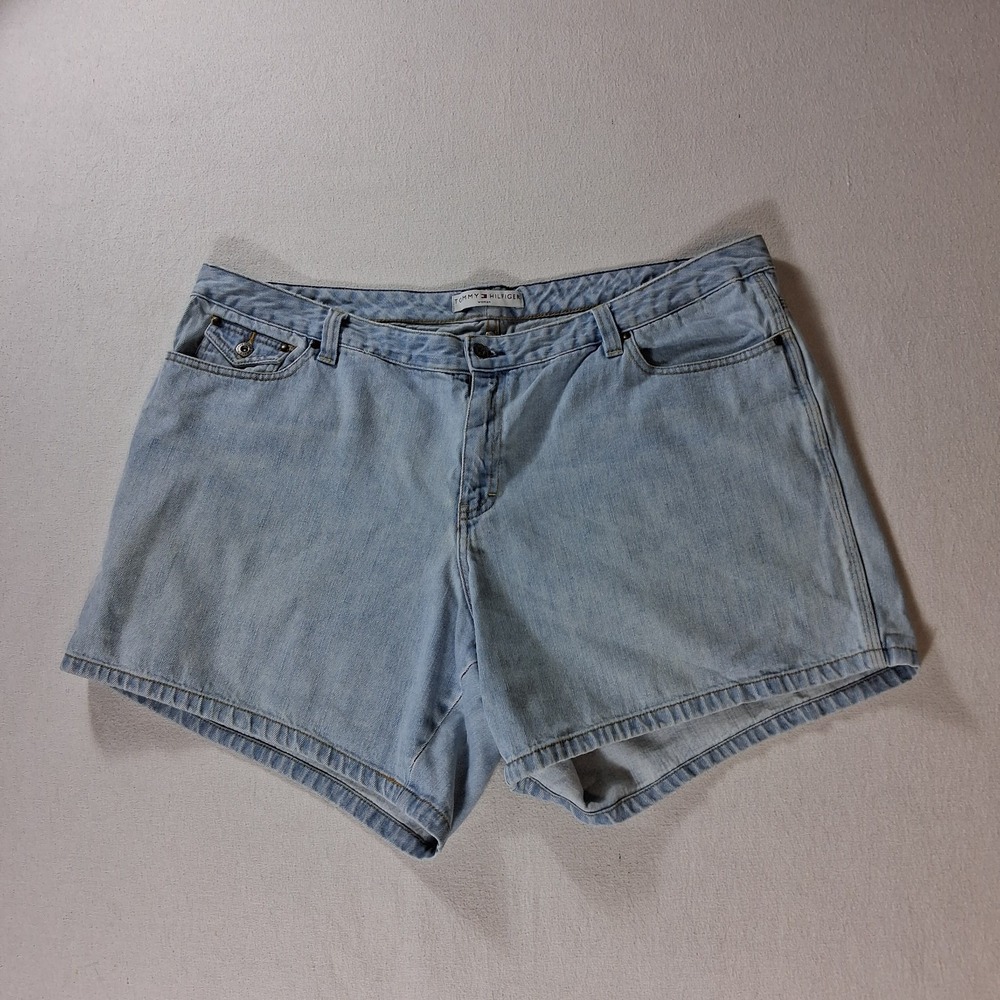 Tommy Hilfiger Womens Denim Jean Shorts Size 44 Light Wash Y2K Flag Tab 5-Pocket